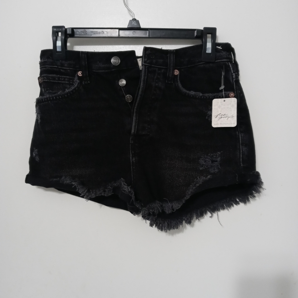 We the Free People 25 Black washed Distressed Button Fly Denim Shorty shorts